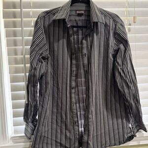 Michael Kors Men's Black and White Striped Shirt